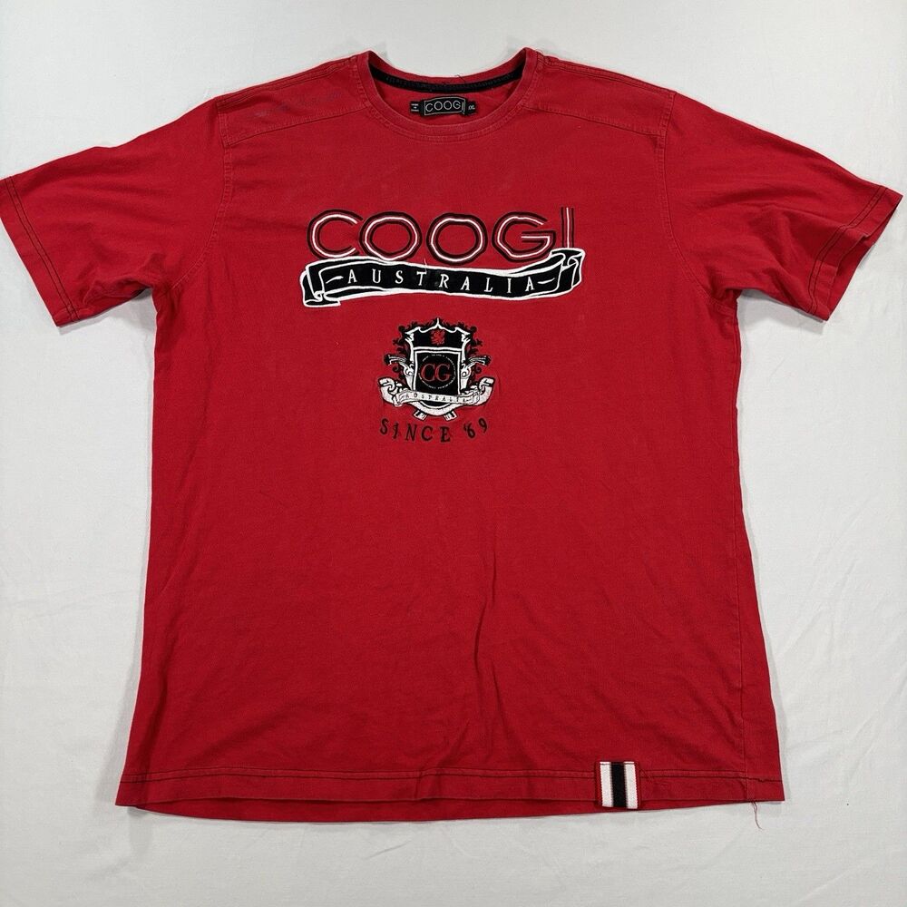 Coogi Shirt Mens 2XL Red Australia Crest Since 69 Embroidered Graphic Cotton